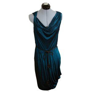 JONATHAN MARTIN VTG Medium Blue Draped Midi Dress Formal Party Y2K Fairy Chrome